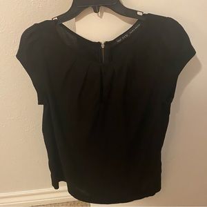 Zara Black Cap Sleeve Pleated Keyhole Zipper Back Top